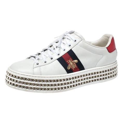 gucci white ladies sneakers|Gucci crystal studded sneakers.